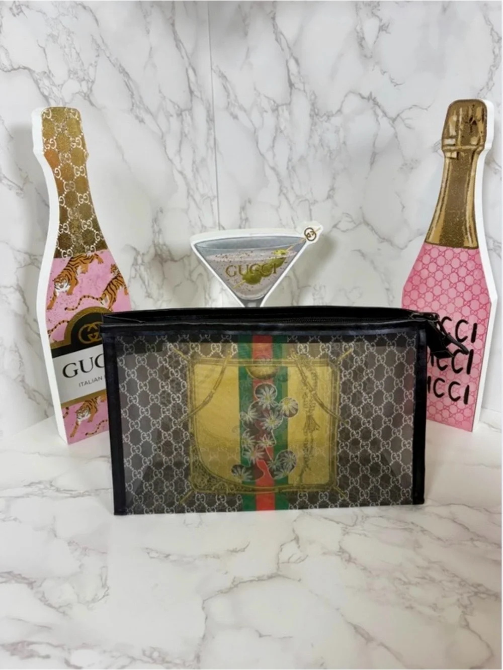 A-1CS-1A: COSMETIC POUCH: Mesh Monogram GG w/Disney Character, NWOT